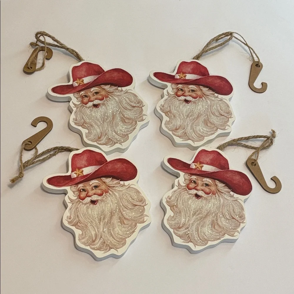 Cowboy Santa Claus Ornaments with Glitter Beard Country Western Santa Ornaments